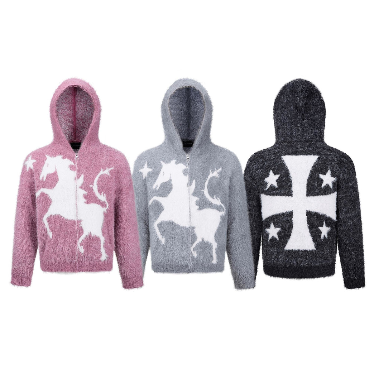 Madxmarx Fuzzy Graphic Zip-Up Sweater