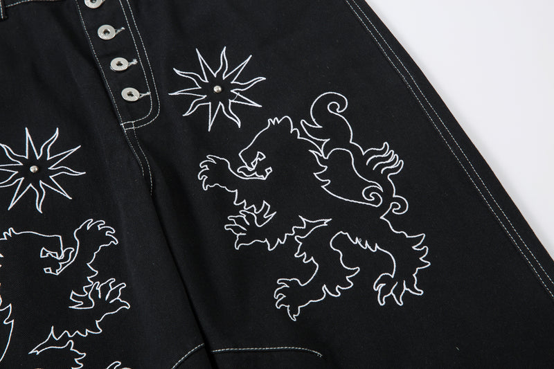 Madxmarx Embroidered Crest Wide-Leg Jeans