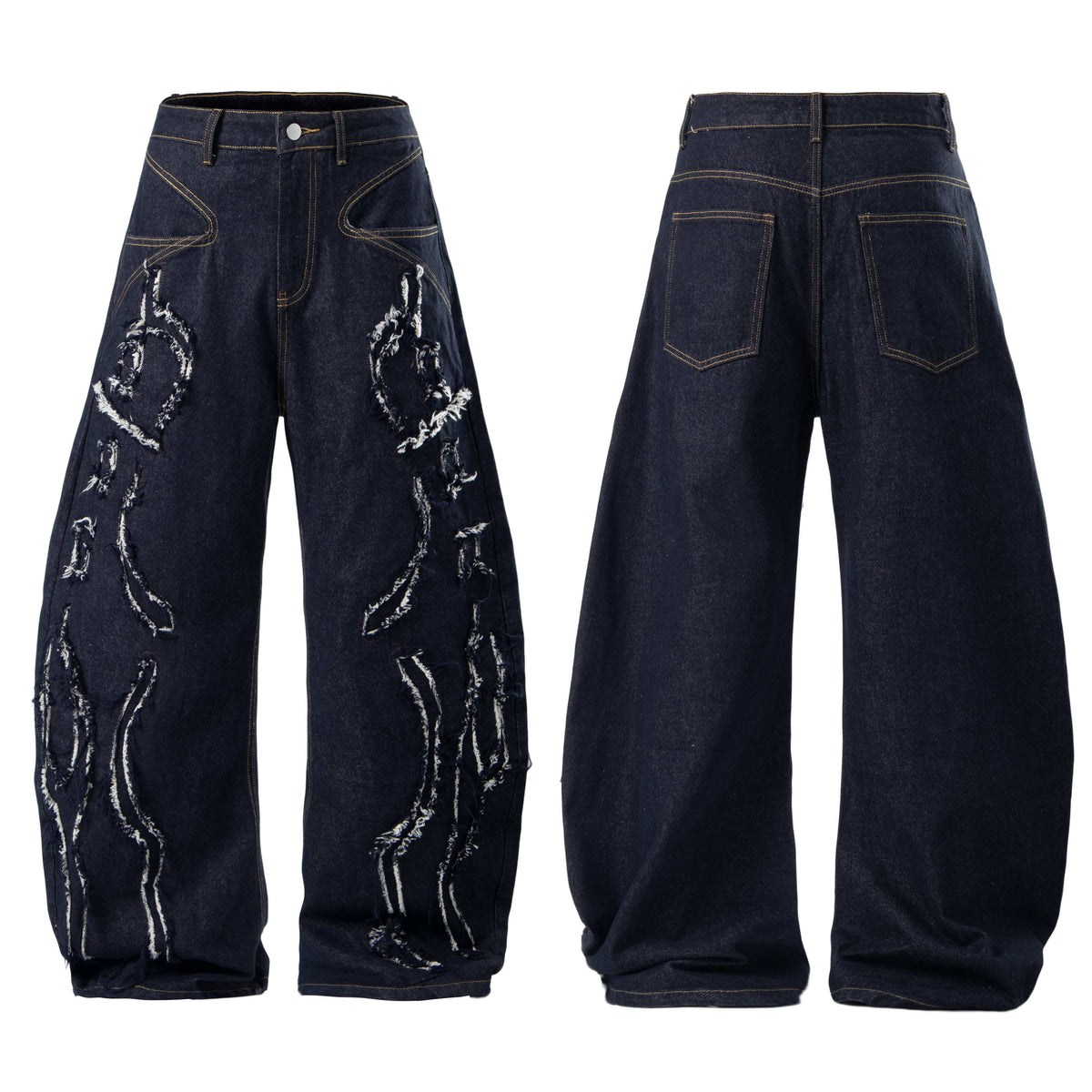 Madxmarx Distressed Flame Stitch Baggy Jeans