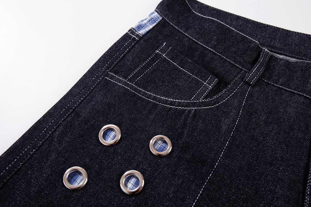 Madxmarx Raw Denim Eyelet Wide-Leg Jeans