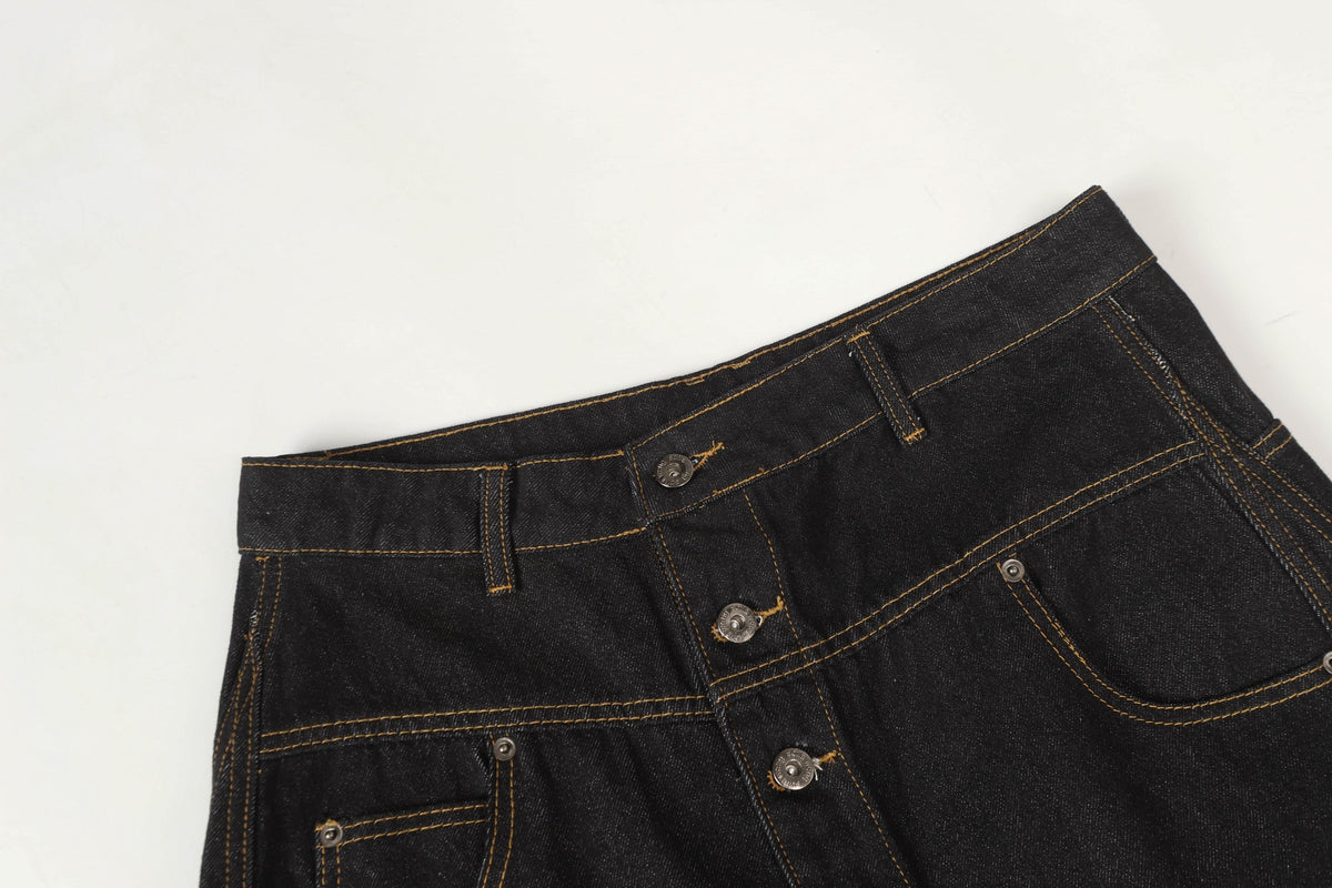 Pantalon large en jean à boutons asymétriques Madxmarx