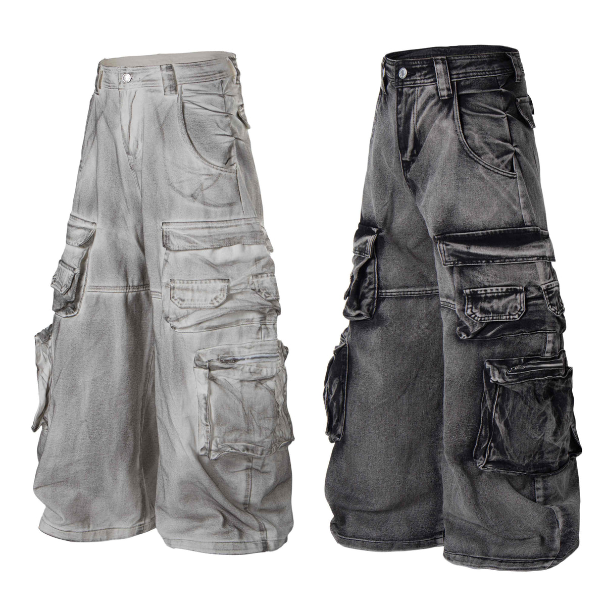 Madxmarx Multi-Pocket Washed Cargo Jeans