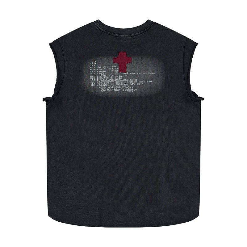 Madxmarx Distressed Cross Graphic Sleeveless T-Shirt
