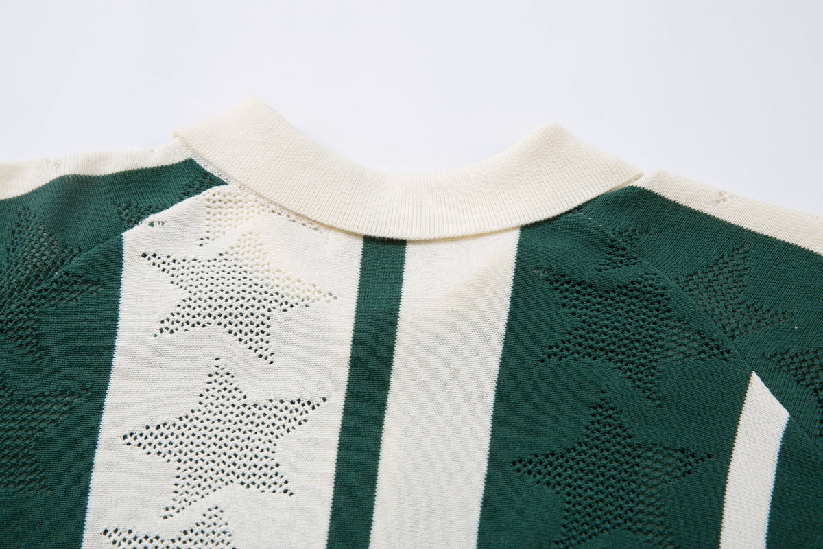 Madxmarx Retro Striped Knit Polo Shirt