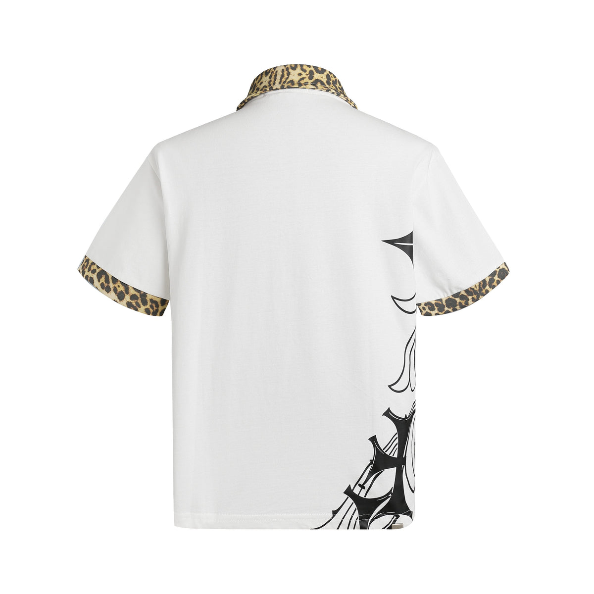 Madxmarx Gothic Cross Leopard Collar Polo Shirt