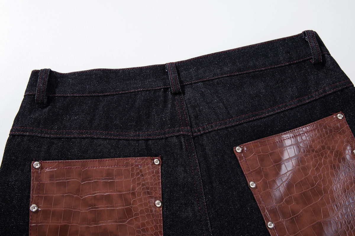 Madxmarx Croc-Effect Panel Studded Wide-Leg Jeans