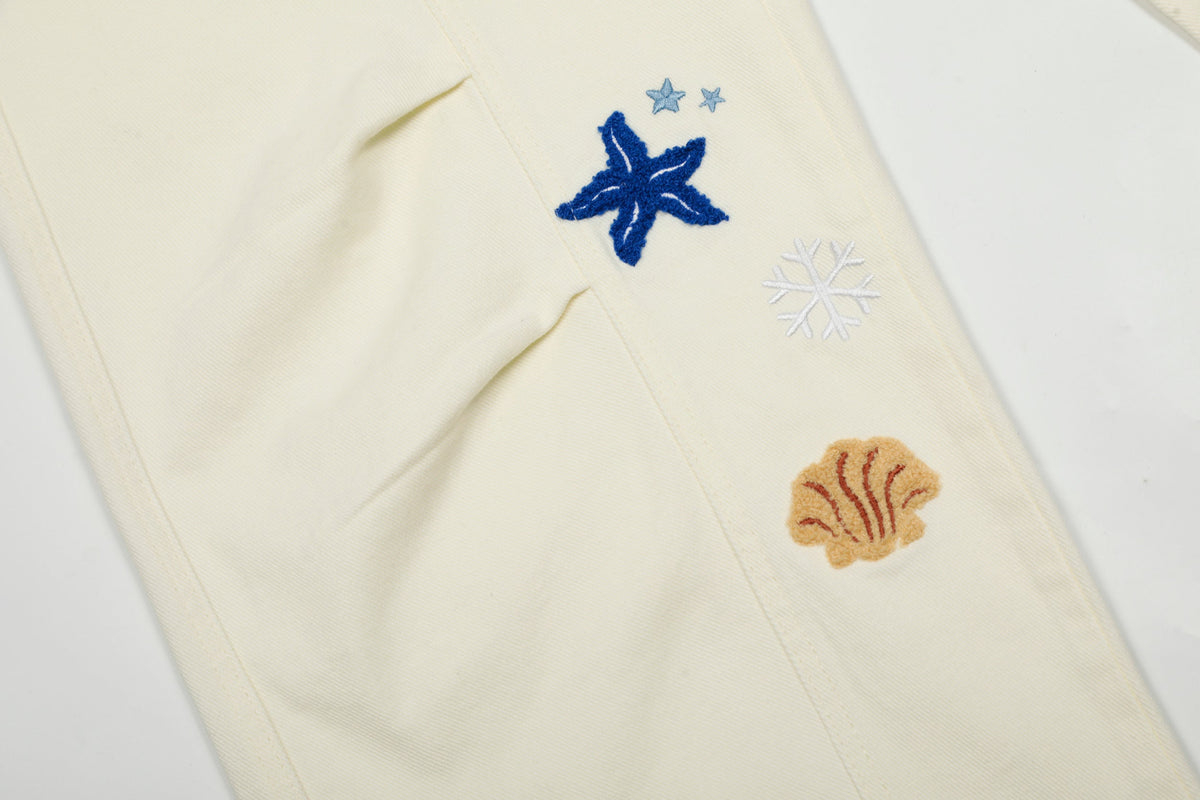 Madxmarx Sea Shell Embroidered Cargo Pants