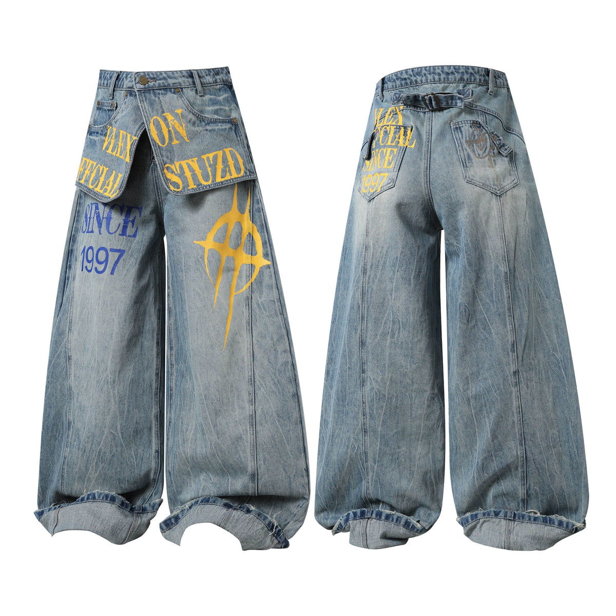 Madxmarx Graphic Wide-Leg Denim Pants