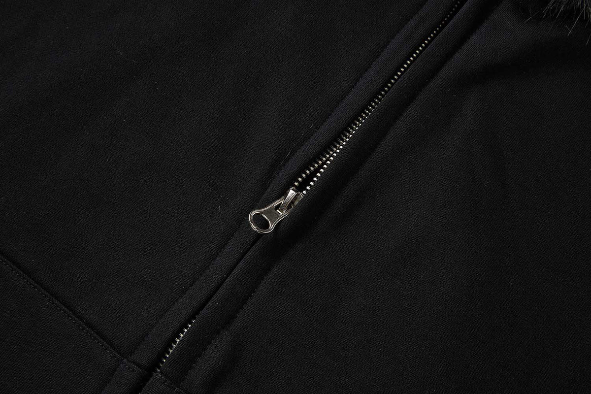 Madxmarx Faux Fur Hood Graphic Zip-Up Hoodie