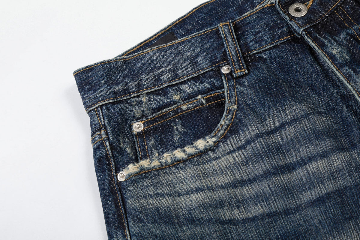 Madxmarx Distressed Dark Wash Wide-Leg Jeans