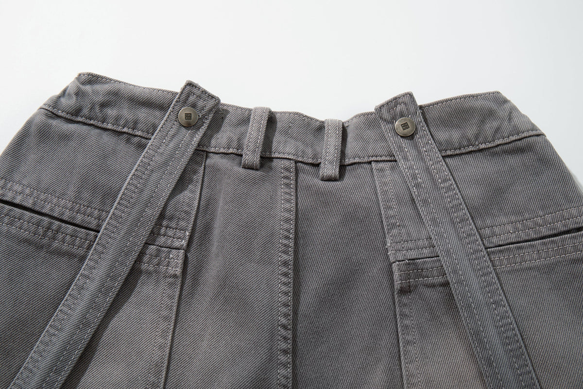 Madxmarx Strap-Detail Washed Wide-Leg Jeans