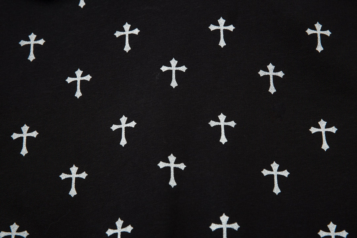 Madxmarx Cross Print Faux Fur Hooded Jacket