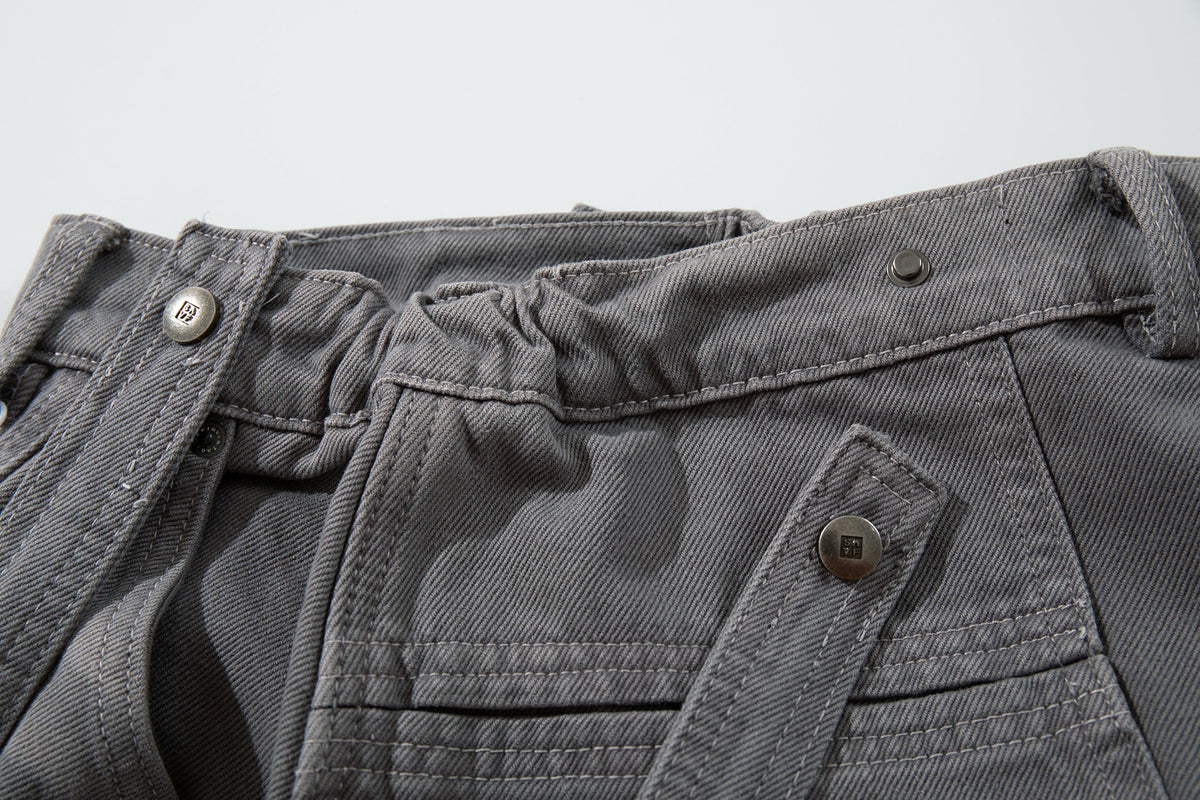 Madxmarx Strap-Detail Washed Wide-Leg Jeans