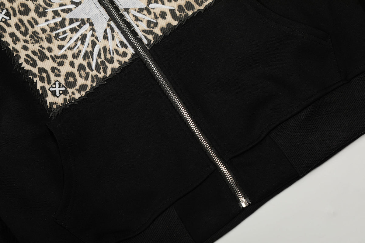 Madxmarx Leopard Panel Zip Hoodie