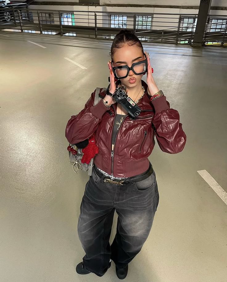 High-Neck Patchwork Leather Jacket