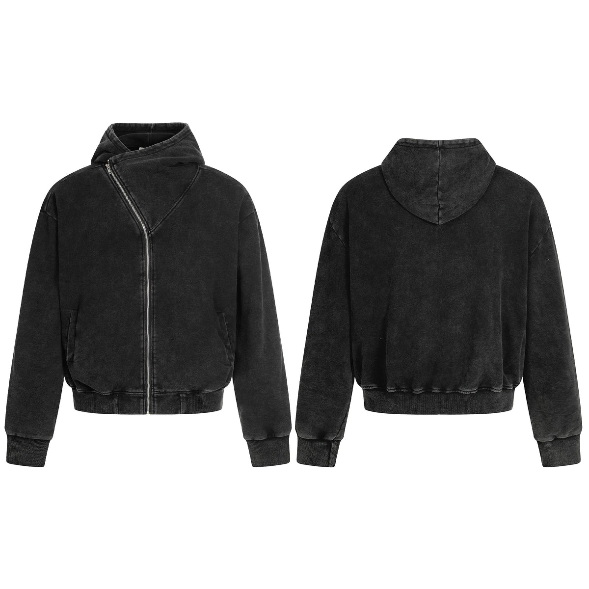 Madxmarx Asymmetric Zip Washed Hoodie Jacket