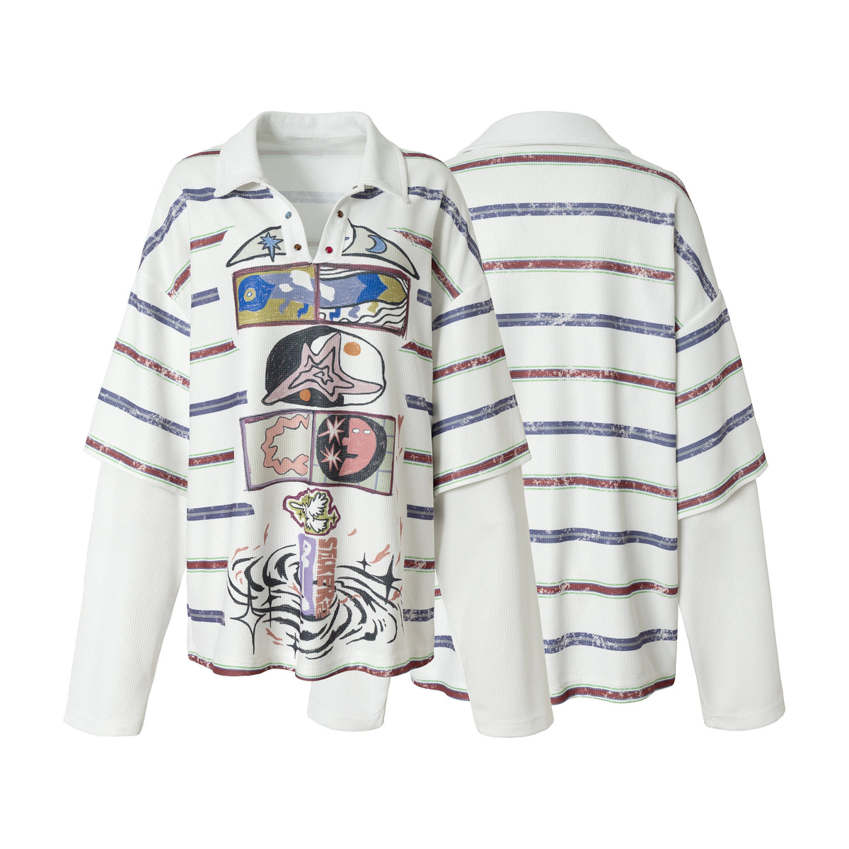 Madxmarx Abstract Stripe Long-Sleeve Polo Shirt