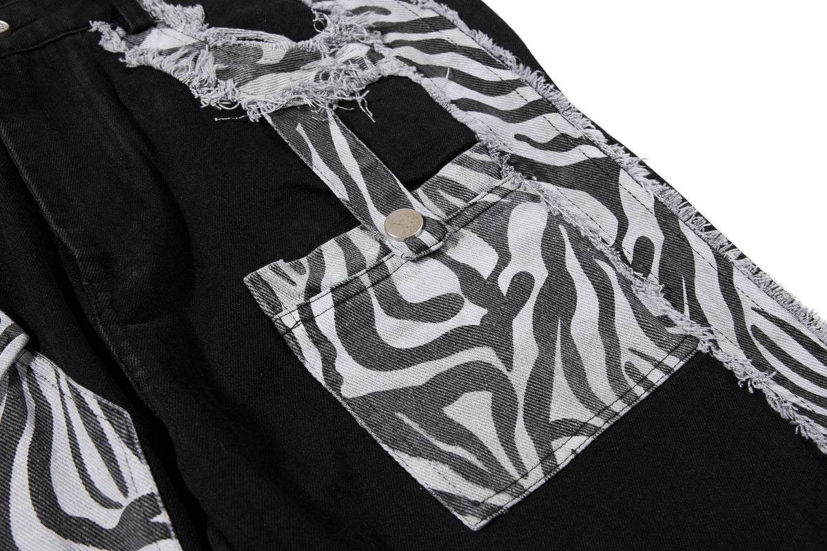 Madxmarx Zebra Panel Cargo Flared Jeans