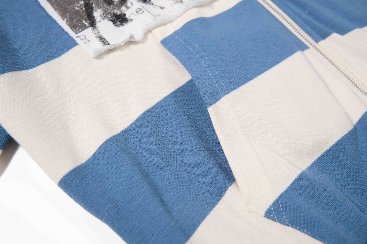 Madxmarx Striped Patchwork Graphic Zip-Up Hoodie