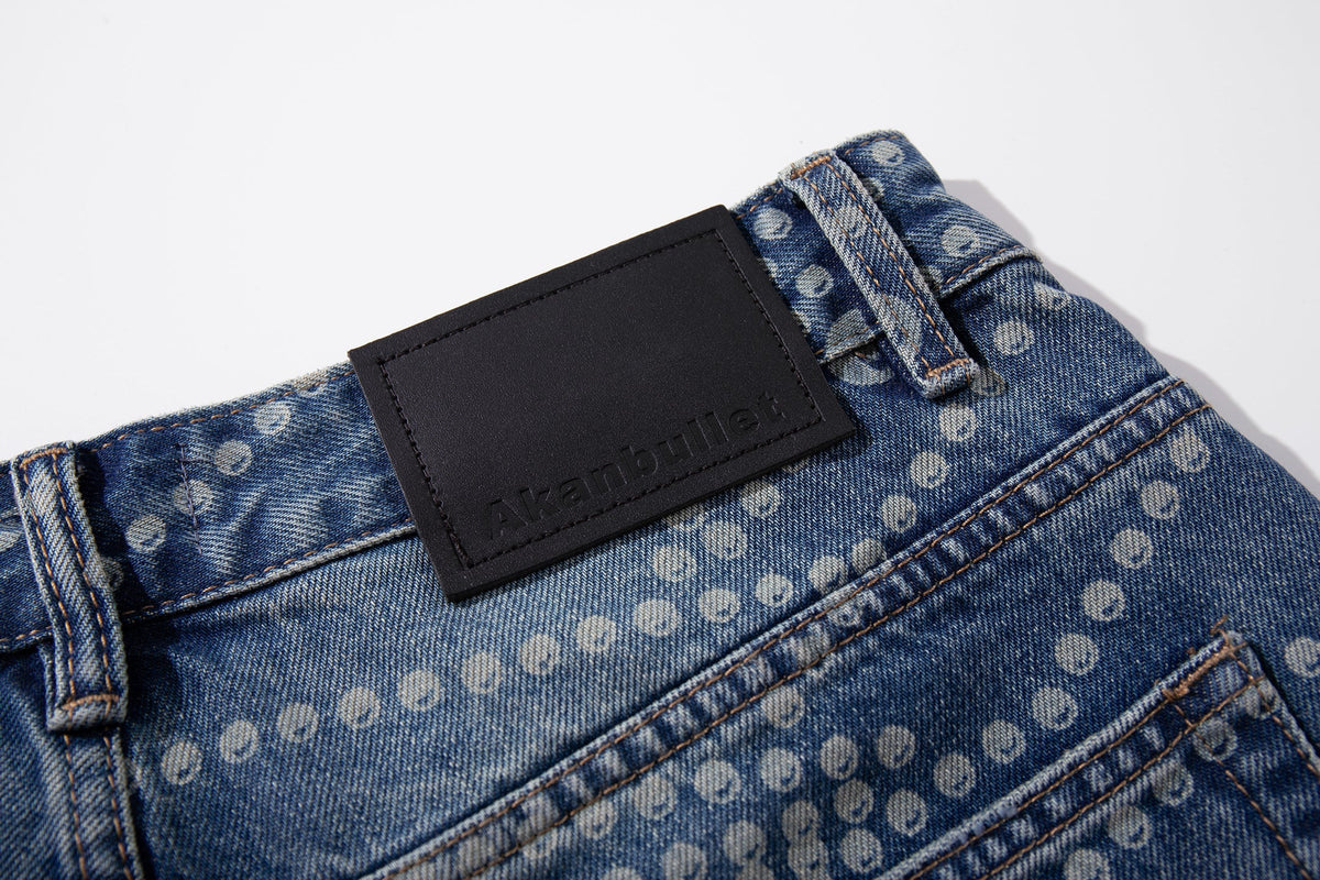 Madxmarx Dot-Pattern Wide-Leg Denim Pants