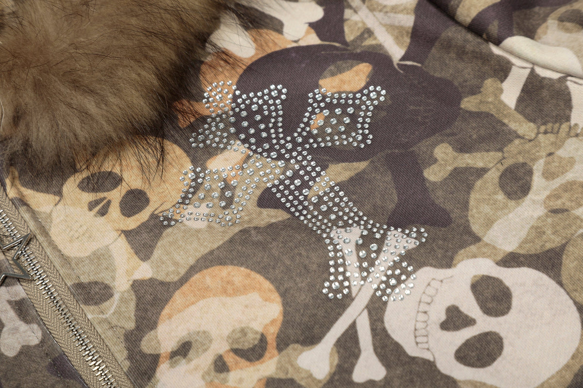 Madxmarx Kapuzenjacke mit Totenkopf-Camouflage und Fellbesatz