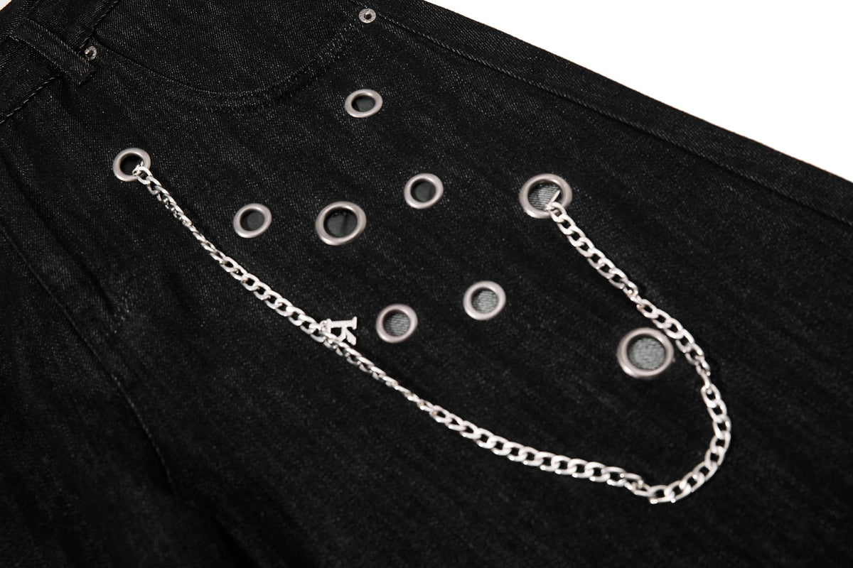 Madxmarx Nietenkette-Hose mit weitem Bein aus Denim