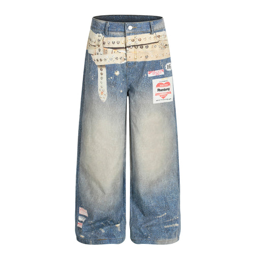 Vaqueros de mezclilla con estampado de cinturón con tachuelas Madxmarx - S / Azul