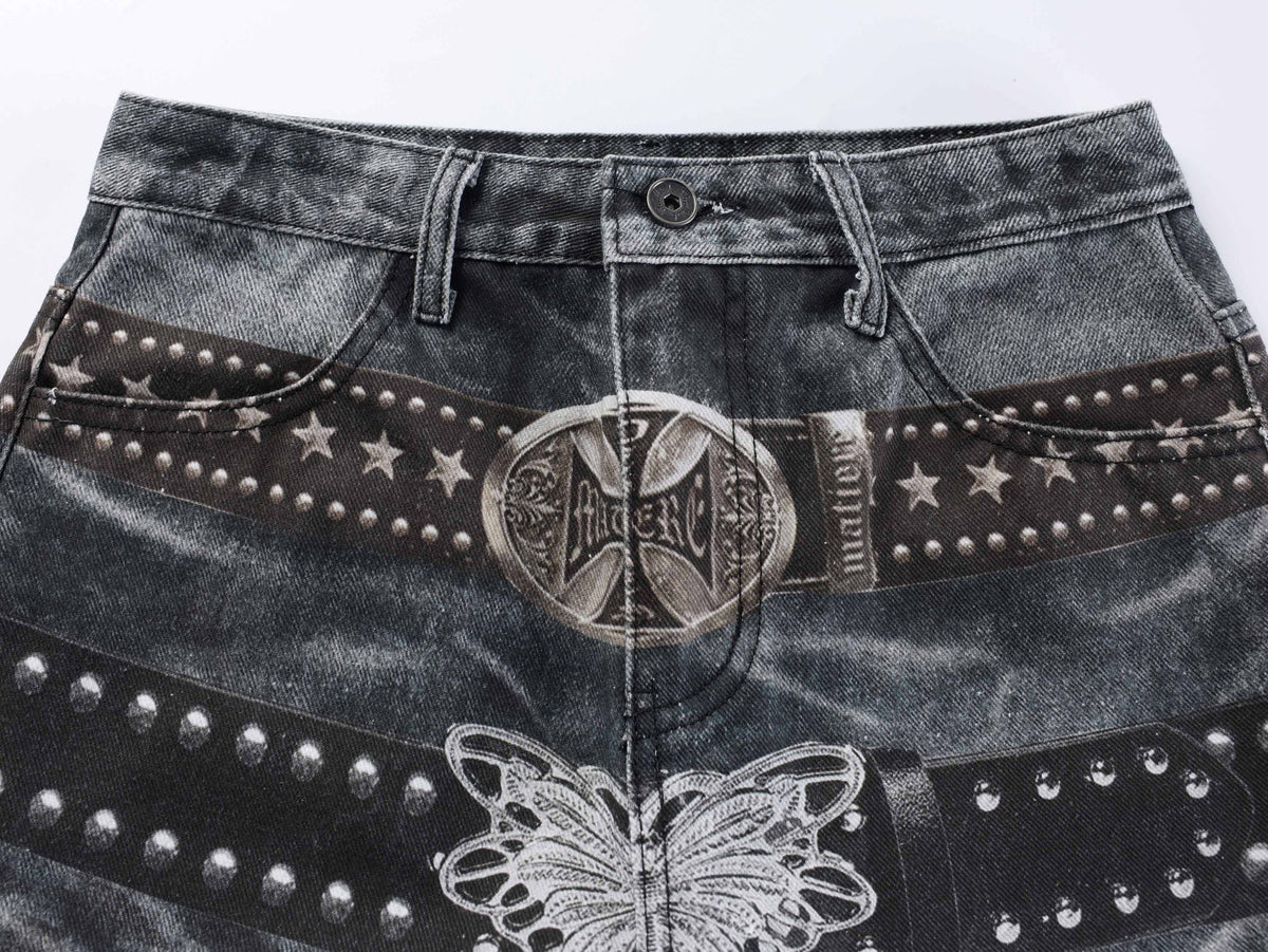Madxmarx Washed Studded Wide-Leg Jeans