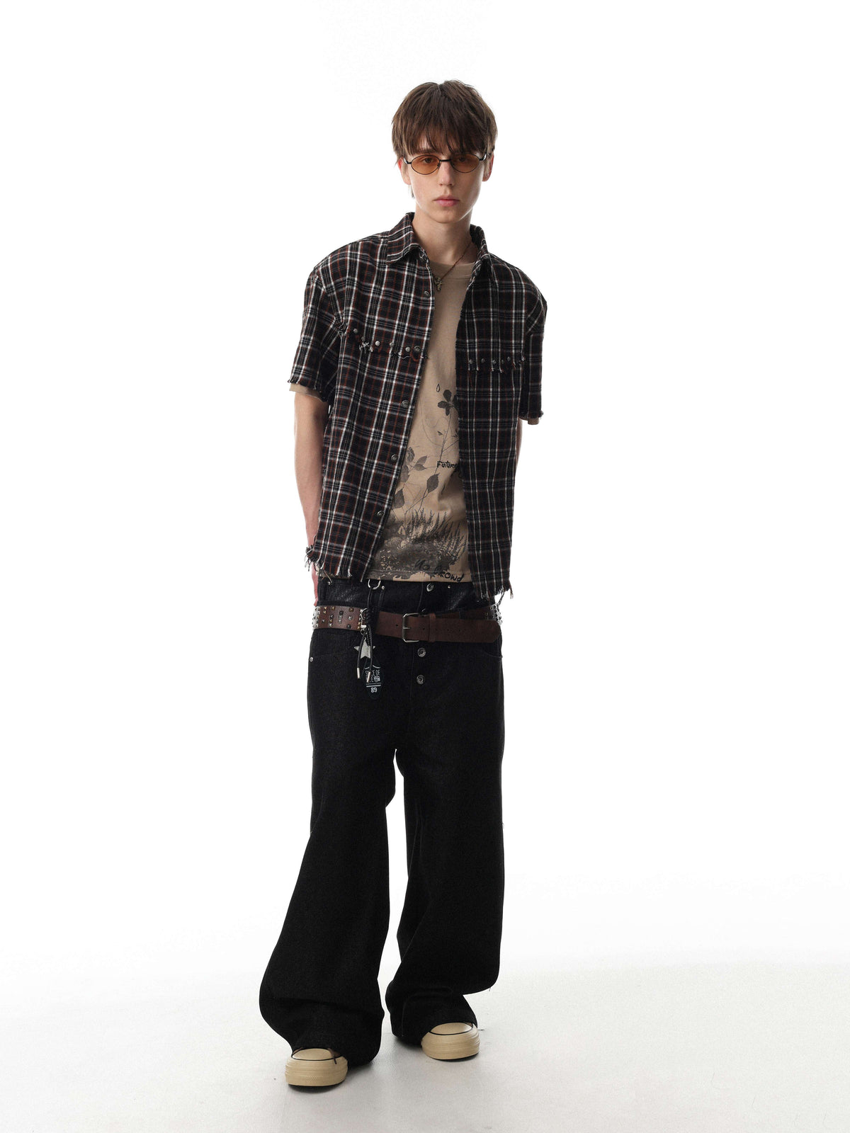Madxmarx “Distressed Plaid Short Sleeve Shirt”