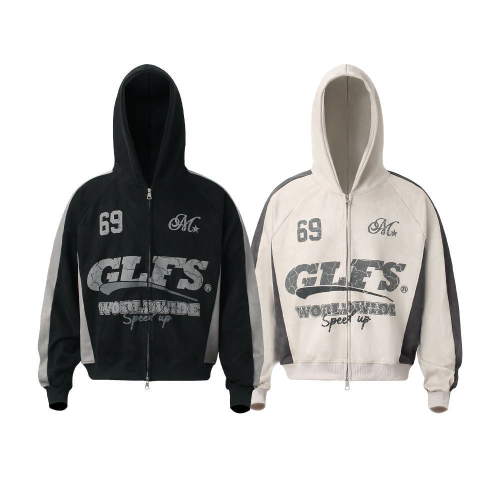 Madxmarx Suede-Finish Retro Zip Hoodie