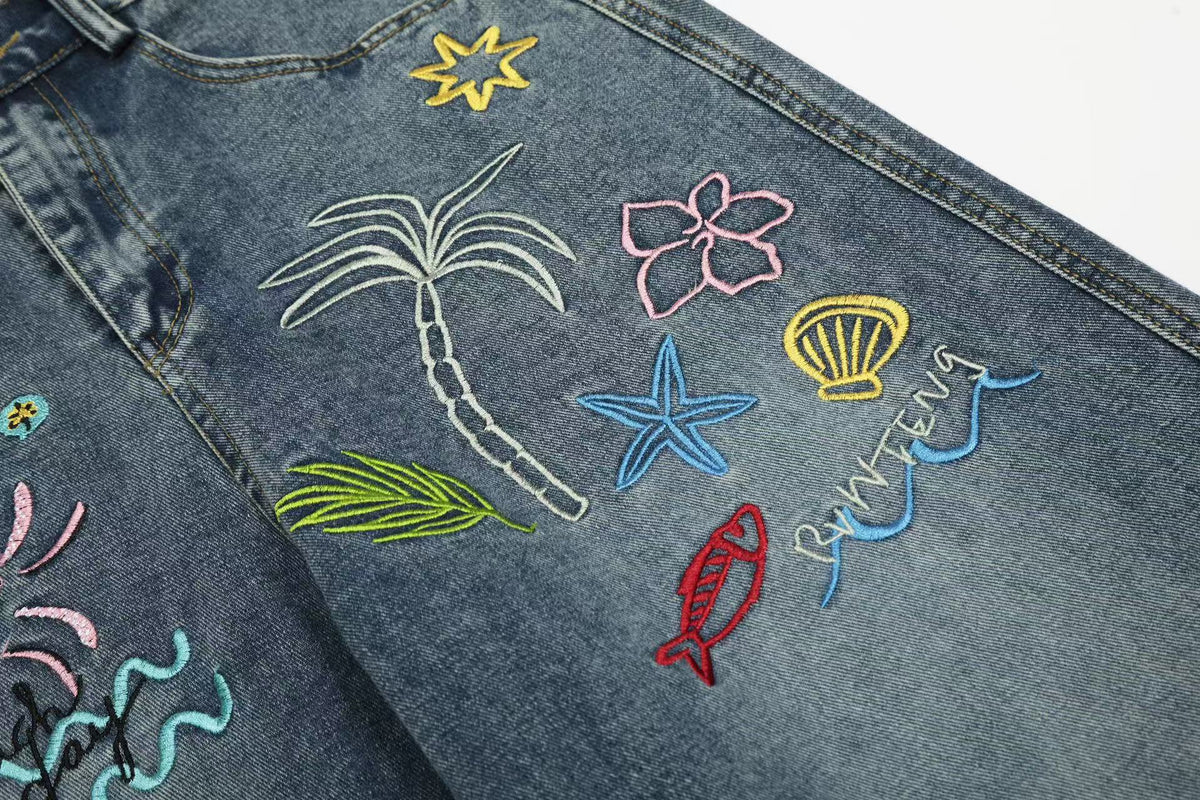 Jean en denim brodé tropical Madxmarx
