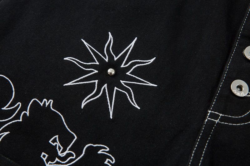 Madxmarx Embroidered Crest Wide-Leg Jeans