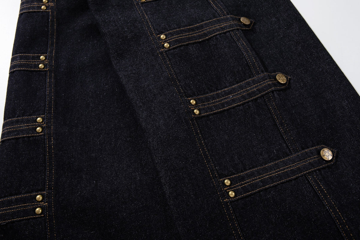 Madxmarx Military Button Panel Wide-Leg Jeans