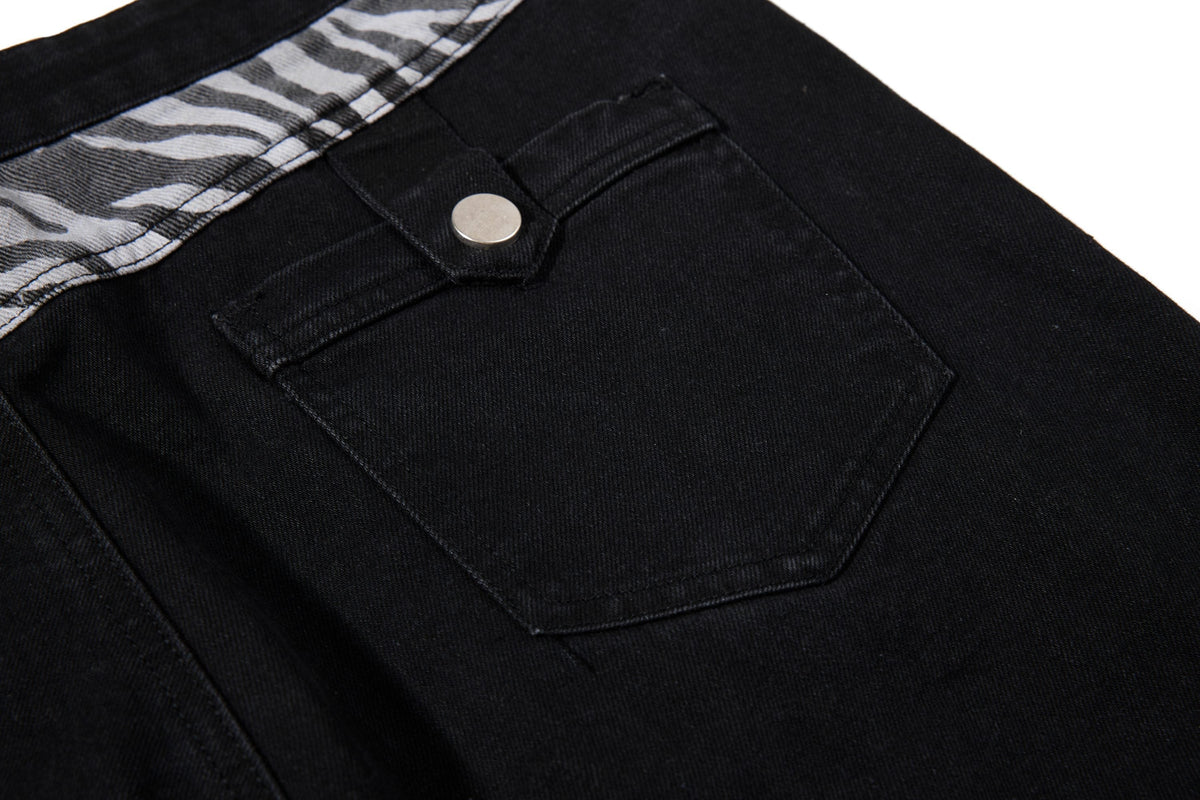 Madxmarx Zebra Panel Cargo Flared Jeans