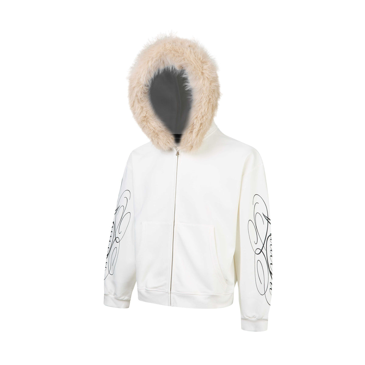 Madxmarx Faux Fur Hood Graphic Zip-Up Hoodie
