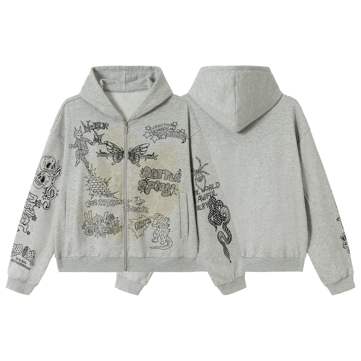 Madxmarx Doodle Graphic Zip Hoodie