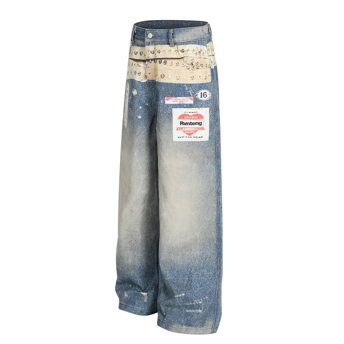Calça Jeans com Estampa de Cinto de Tachas Madxmarx