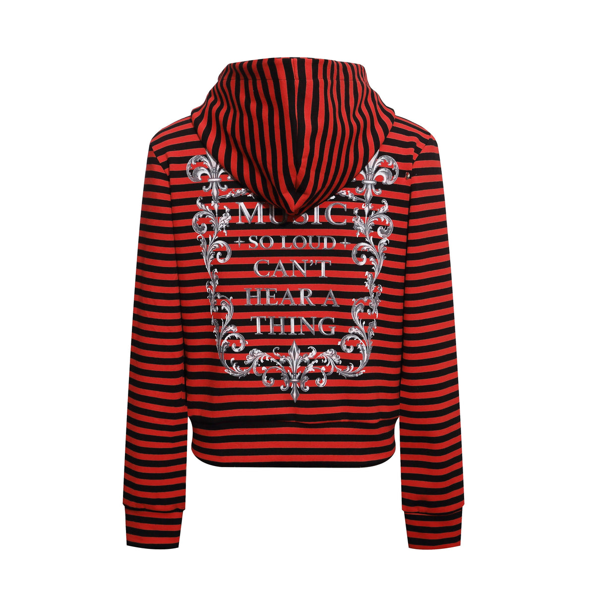 Madxmarx Fleur-De-Lis Striped Zip-Up Hoodie