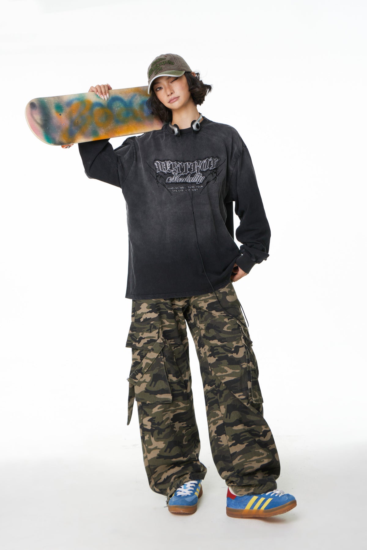 Madxmarx Gradient Washed Graphic Long Sleeve Tee