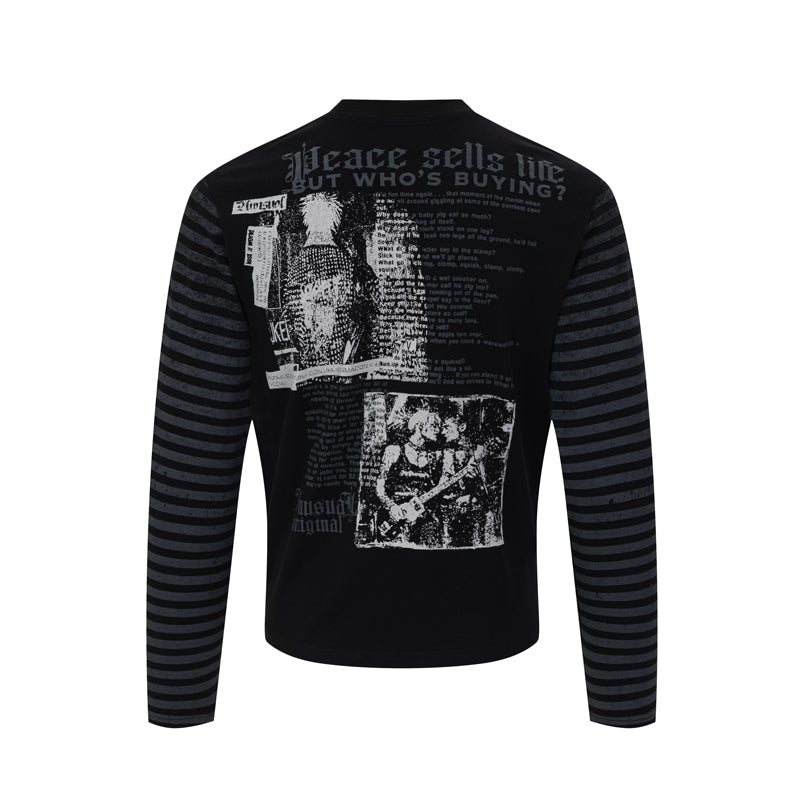 Madxmarx Striped Sleeve Gothic Graphic Long Sleeve Tee