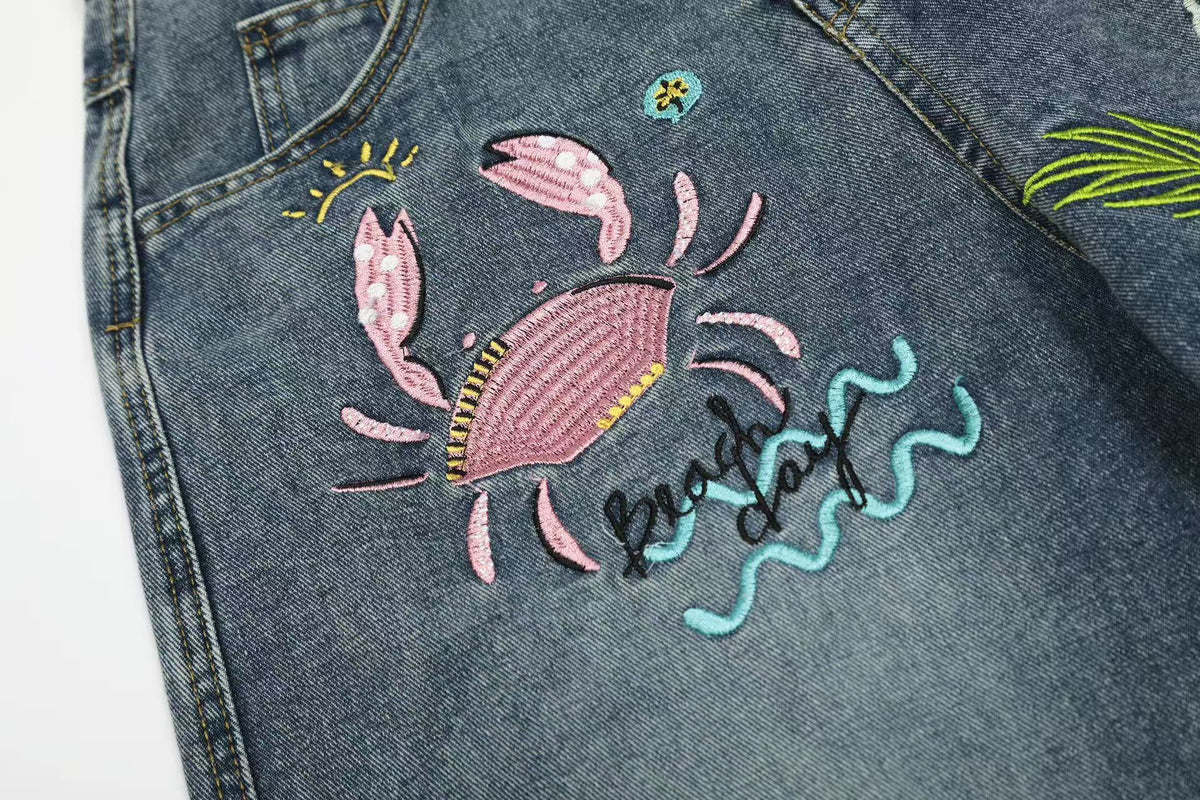Jean en denim brodé tropical Madxmarx