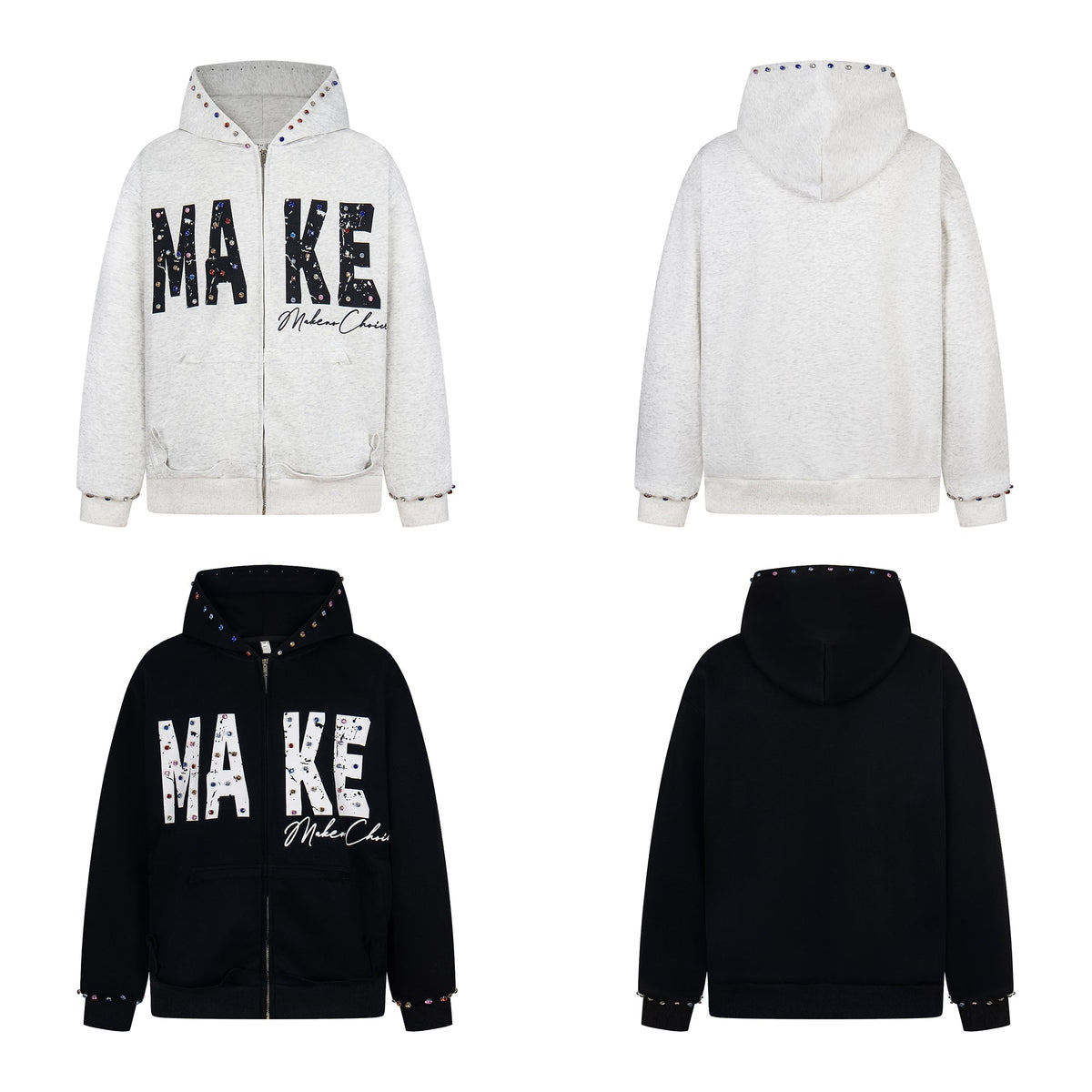 Madxmarx “MAKE” Studded Zip Hoodie