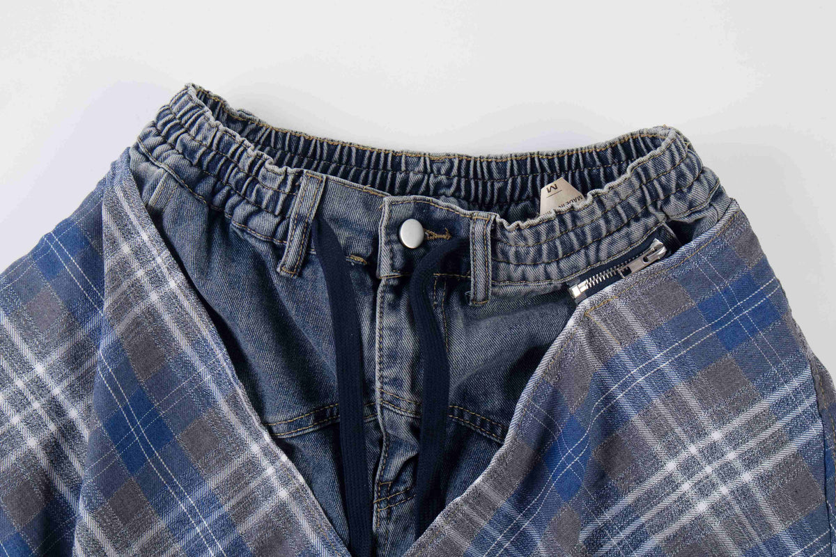 Madxmarx Layered Plaid Baggy Jeans