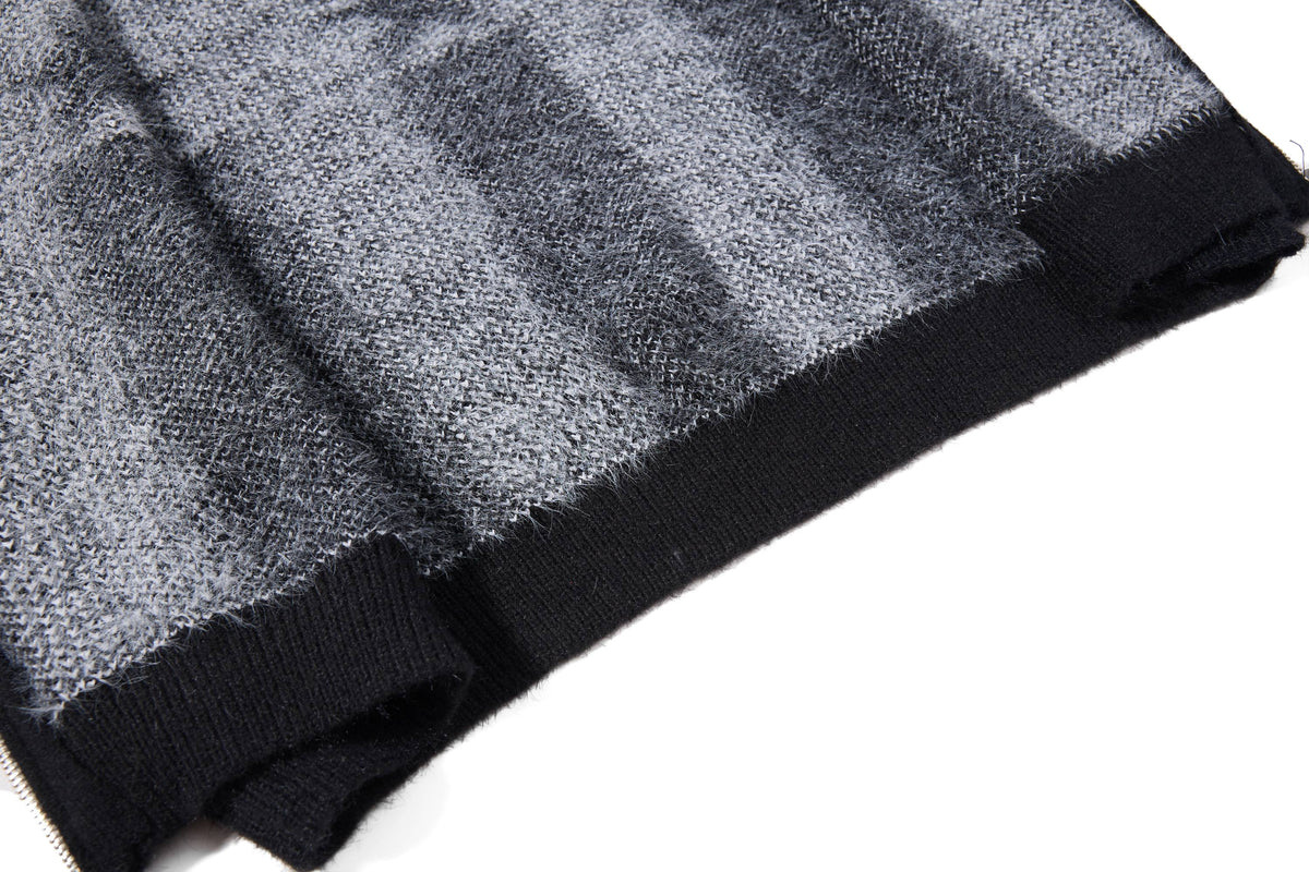 Madxmarx Fuzzy Star Stripe Zip-Up Sweater