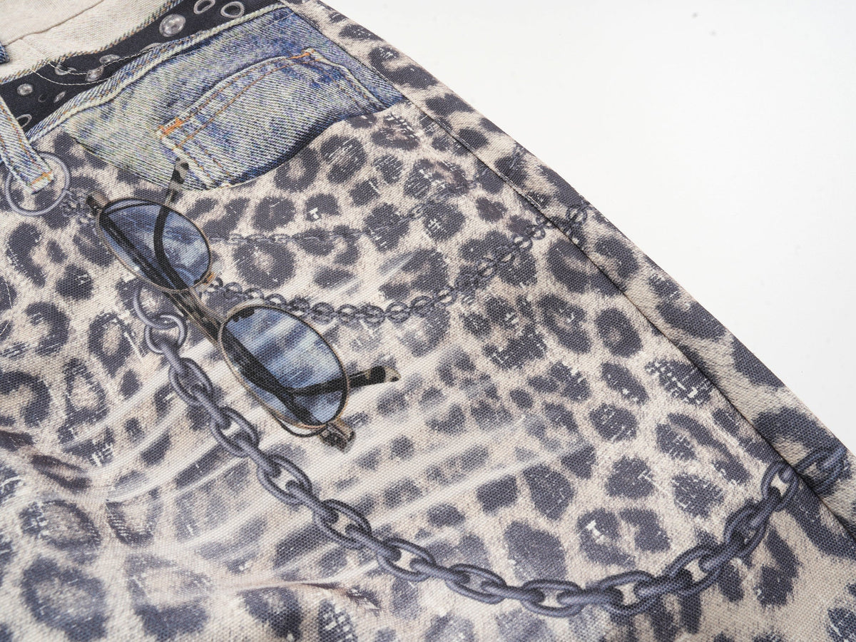 Pantalon en résille à patchwork léopard Madxmarx