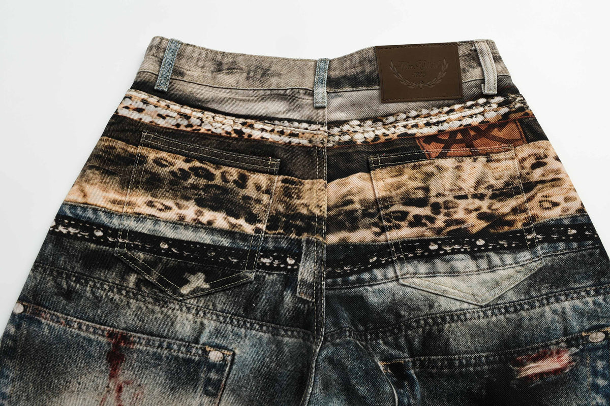 Madxmarx Vintage Chain Patchwork Wide-Leg Jeans