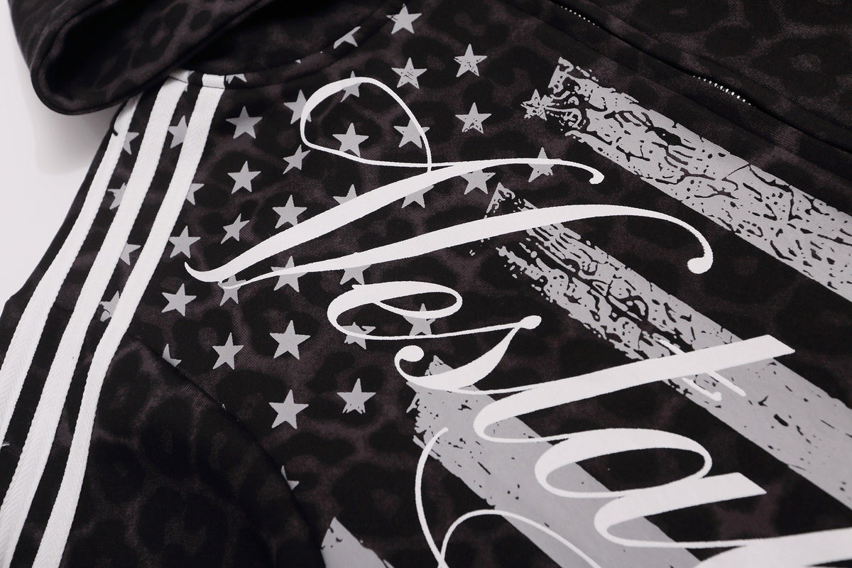Madxmarx Leopard Crest Stripe Zip-Up Hoodie