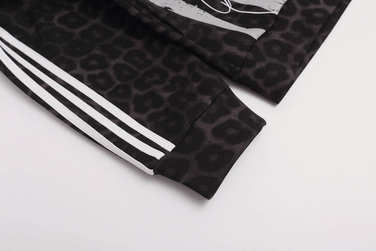 Madxmarx Leopard Crest Stripe Zip-Up Hoodie
