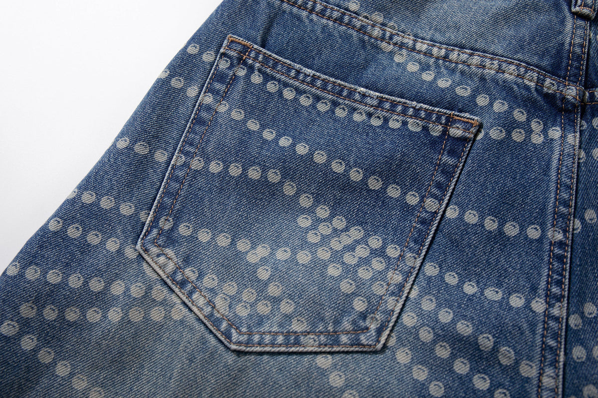 Madxmarx Dot-Pattern Wide-Leg Denim Pants