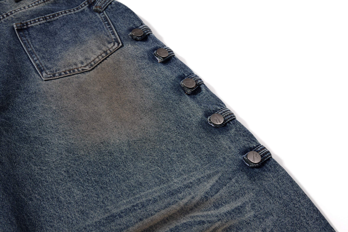 Madxmarx Washed Button-Detail Baggy Jeans